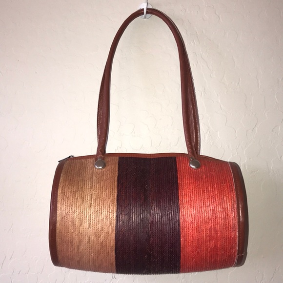 The Sak | Woven Striped Straw Barrel Purse - Picture 1 of 6